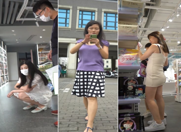 白裙美女粉内正面蕾丝花纹微透
