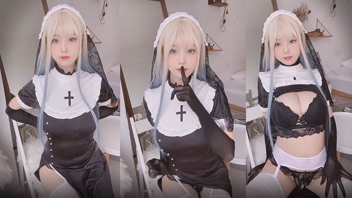 黑色的女仆美女很想包她回家.